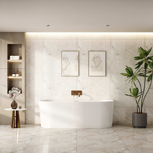 Montana Gloss White Oval Acrylic Back to Wall Bath with Overflow